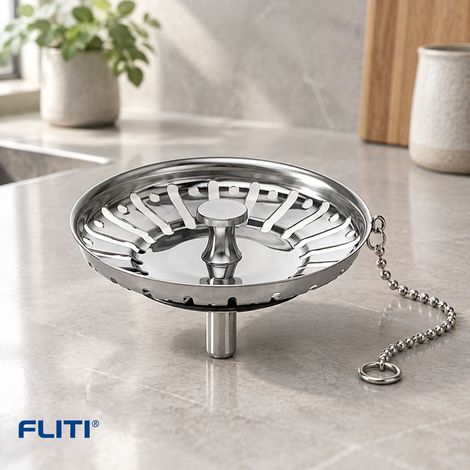 Grille pour Bonde d'Évier D90 en Inox – Panier de Vidage 90mm avec Chaînette – Anti-Bouchon pour Cuisine (1/5)