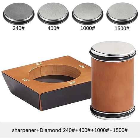 (D Set-Expédié sous 24h) Nouveau kit d'affûteur de couteaux à rouleau en bois [4 angles], adapté à l'affûtage de couteaux à lame droite avec diamants industriels. (1/5)