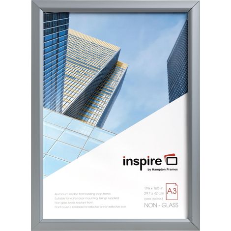 Cadre encliquetable A3 30x42 cm Argenté Aluminium Satiné Montage Mural Chargement Frontal Plexi Sans Verre Pour Affiche ou Photo Orientation Portrait Paysage (1/5)