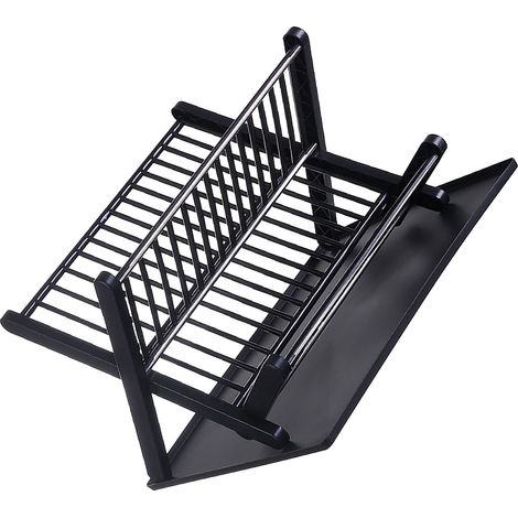 Égouttoir à vaisselle à 2 niveaux, grande capacité, pliable, noir, pour une utilisation facile et un séchage rapide. (1/5)