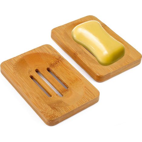 MINKUROW Portasapone In Legno (2 Pezzi), Portasapone In Bambù Porta Sapone Naturale Porta Spugna Per Doccia Bagno Bagno Decor (1/5)
