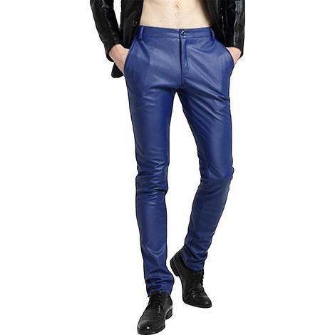 Schmal geschnittene Herren-Lederhose, blau - Größe 33 (EU)