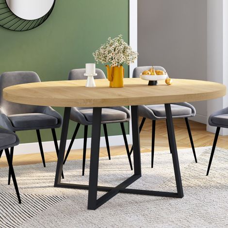 SELMA mesa de comedor redonda extensible 4-8 personas madera y negro 110-150 cm