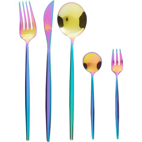 Cubertería moderna conjunto 30 cubiertos para 6 personas cuchillo tenedor cuchara cucharilla tenedor para postre acero inoxidable multicolor Rigatoni