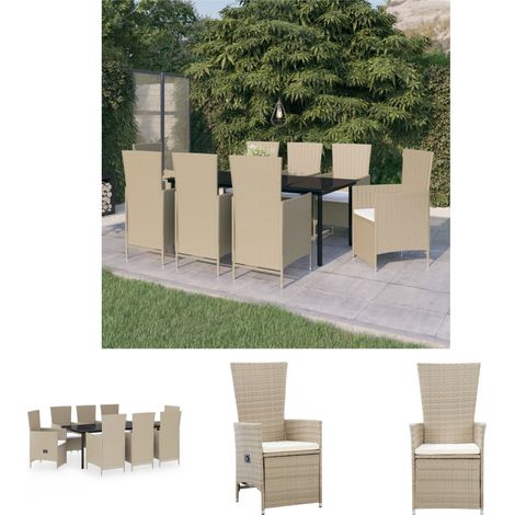 Gartenstühle - vidaXL 9-tlg. Garten-Essgruppe mit Auflagen Beige - Gartenstuhl (1/5)