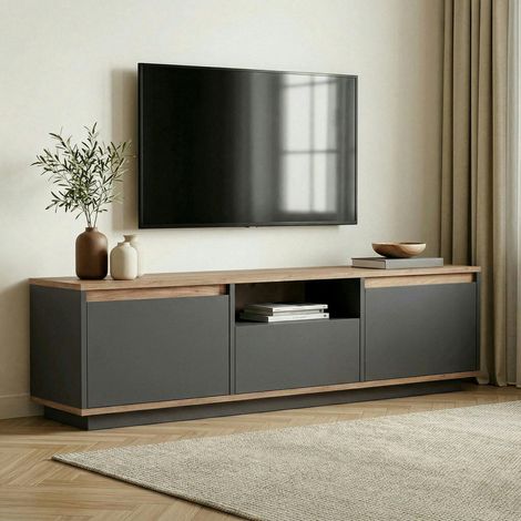 Meuble TV 3 portes décor pin et anthracite MARFA (1/5)