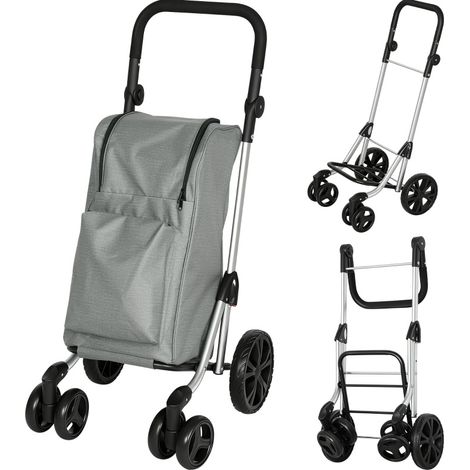 Carrello spesa pieghevole 46 L con borsa termica, manico regolabile, alluminio grigio OKMYHOME (1/5)