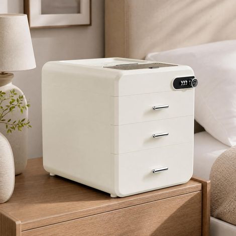 H.J WeDoo Bloc de tiroirs avec serrure à combinaison, Organiseur de bureau à 3 tiroirs + compartiment de rangement supérieur Organiseur pour médicaments— 32 × 26 × 31 cm (1/5)