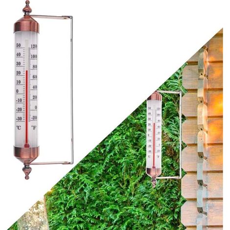 Termómetro decorativo para exteriores en bronce envejecido: indicador analógico duradero para jardín, invernadero o garaje, fácil de montar en la pared.