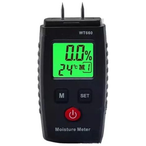 Misuratore di umidità, rilevatore di umidità a forma di penna con 3 modalità, schermo LCD retroilluminato verde, rilevatore di muffa per legno e materiali da costruzione.