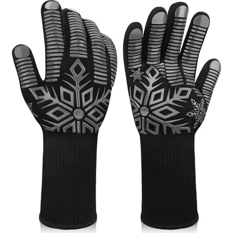Gants de barbecue en silicone résistant à la chaleur jusqu'à 800 °C (1472 °F), antidérapants et ignifugés, longs, pour la cuisson au barbecue et en cuisine. (1/5)