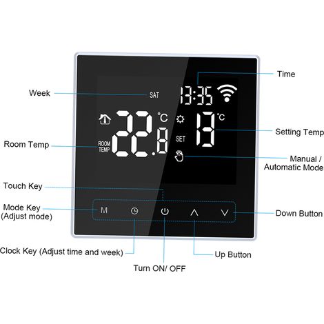 Eosnow Wi-Fi-Smart-Thermostat, digitaler Temperaturregler, APP-Steuerung, wöchentliche Zirkulation, programmierbare elektrische Fußbodenheizung mit großem LCD-Bildschirm für Zuhause, Schule, Büro, Hot (1/5)