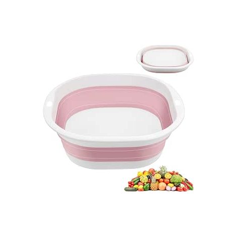 Bassine Pliable, 3.5 L Bassine Retractable Nettoyage Ménager Petite Bassine Bucket, Pliable Retractable Lavabo Multifonction, pour Salle de Bains, Cuisine, Jardin, Camping, Rose (1/5)