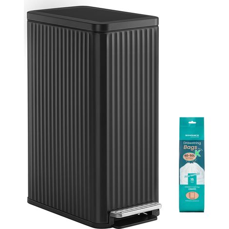 Poubelle de Cuisine, 50 L, avec Pédale, Couvercle à Fermeture Douce, Seau Intérieur Amovible, en Acier, 15 Sacs, Fin, Gain de Place, Noir d'Encre LTB350BZ02 (1/5)