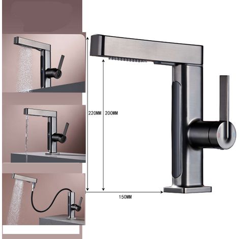 Moderne Multifunktionsarmatur in Metallic-Grau: Stilvolle Küchenspülen-Mischbatterie, langlebige Oberfläche, korrosionsbeständig und leicht zu reinigen. (1/5)