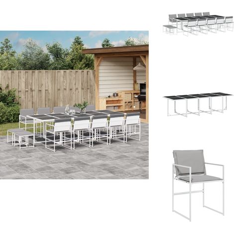 15-tlg. Garten-Essgruppe mit Kissen Weiß Textilene - Gartenmöbel - Essgruppe - Gartenset - Terrassenmöbeln - Outdoor Möbel (1/5)