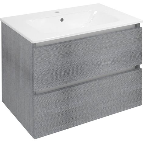 Meuble sous-vasque EZARA 69,8x52x46cm, chêne argenté (1/4)