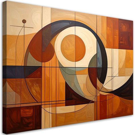Quadro su tela, Composizione geometrica con cerchi in calde tonalità di marrone. - 120x80 (1/2)