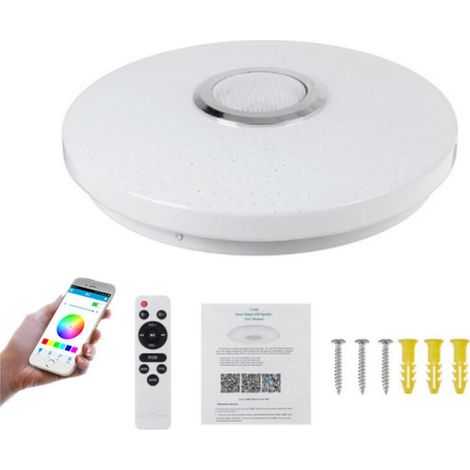 Plafonnier LED 36W avec haut-parleur Bluetooth, intelligent avec télécommande et application de contrôle, changement de couleur RGB, réglable pour cuisine, salle de bain, chambre d'enfant, salon Ø 30 (1/5)