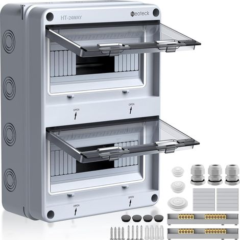 Coffret Électrique 24 Modules IP65 Étanche - Tableau de Distribution Transparent avec Accessoires - Boîtier Modulaire Mural Extérieur pour Chantier ou Maison (1/5)