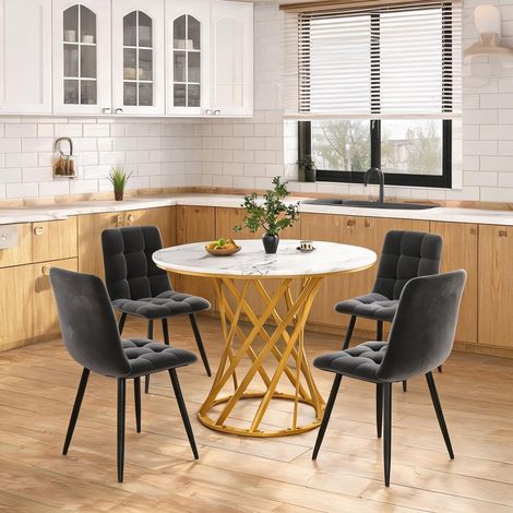 Ensemble table et 4 chaises de cuisine plateau MDF blanc effet (1/5)