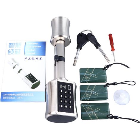 Serrure connectée intérieure Bluetooth sans clé avec clavier numérique et badge RFID en alliage d'aluminium pour porte en bois design élégant (1/5)
