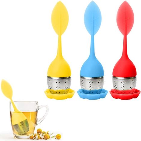 3er Set Teefilter mit lebensmittelechtem Silikongriff, feines Sieb leicht zu reinigen, Teekugel (1/4)