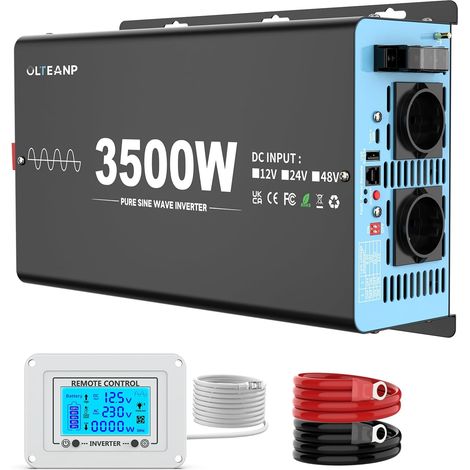 Onduleur 3500W/7000W Convertisseur De Tension 12v à 230v Onde Sinusoïdale Pure Onduleur De Voiture Avec 2 Prises Ac, Ports Type-C Et Usb, Télécommande à Écran Lcd, Pour Camping-Cars Caravanes. (1/5)