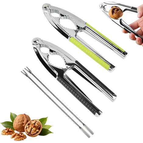 Set di 2 schiaccianoci in lega di zinco con manici antiscivolo – Doppia ganascia per noci, nocciole e mandorle – Pinze per frutti di mare incluse – con aghi – per antipasti di pesce (1/5)