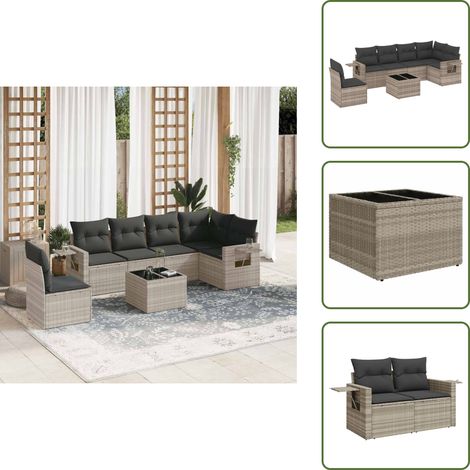 Cojines para sofás - vidaXL Set de sofás de jardín 7 pzas con cojines ratán PE gris claro - Mesa de jardín