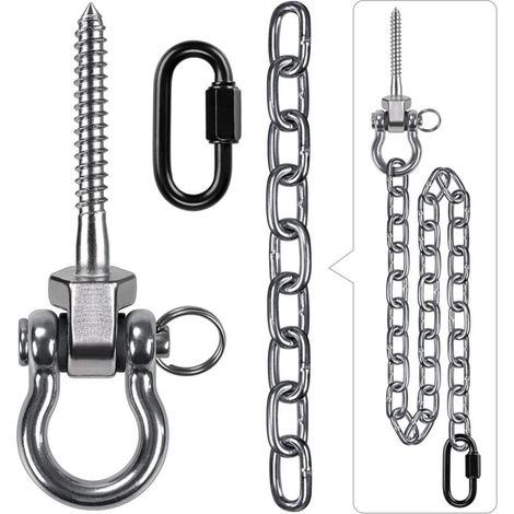 Swing Hook, 13cm Screw Hammock Swing Hanger Swivel Mounting Kit with Carabiner and 1m Silver Chain for Outdoor Play Chair, Yoga Rope, Punching Bag, 453kg