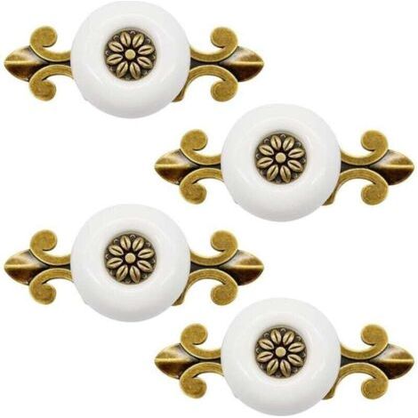 4 pièces Poignée en Céramique Poignée de Porte avec vis de 2.5cm, Blanc, Vintage Poignée D'armoire Classique Poignée de Tiroir Pour Cuisine Salon Chambre (1/4)