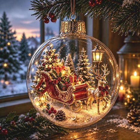 Irovami Boule de Noël lumineuse avec décoration à suspendre pour la maison, cadeau, boule de Noël 9