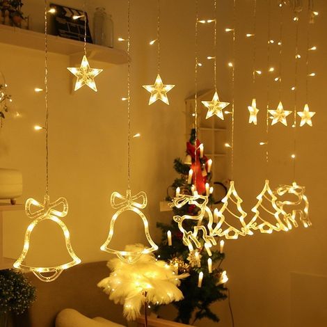 Guirlande lumineuse rideau LED étoiles et lune, lampe d'ambiance décoration Noël camping extérieur IP65 A9 (1/5)