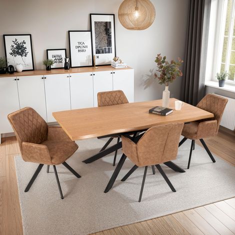 Ensemble table extensible 180-240 cm + 4 fauteuils camel - VENTER