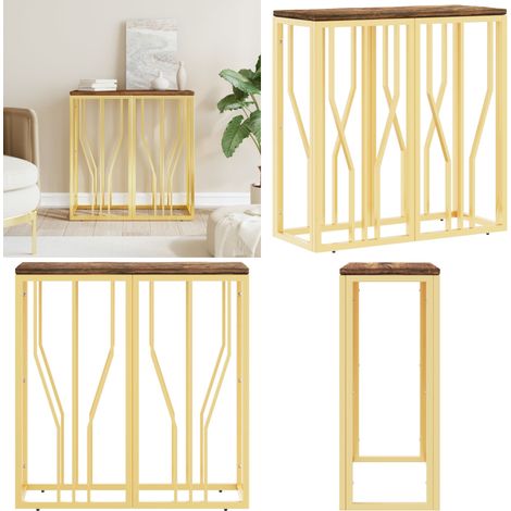 Table console doré acier inoxydable et bois massif récupération - Table Basse - Table D'appoint - Meuble Déco - Mobilier Contemporain - Table Entrée - Home & Living