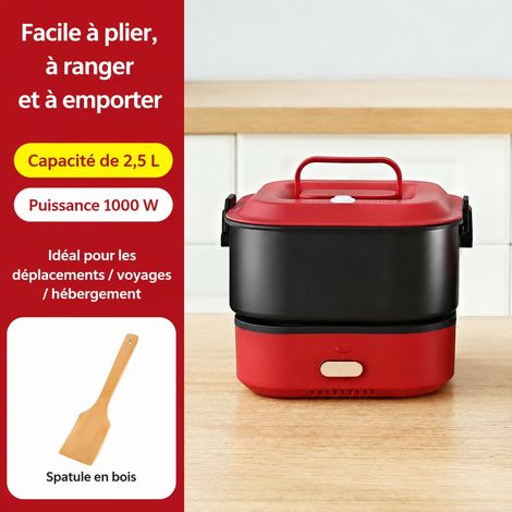 Mini cuiseur électrique multifonction séparable 2,5L avec spatule en bois Rouge 2.5 réf 3610 23,5 × 23,5 × 15,5 cm 1,55 kg – Livraison gratuite