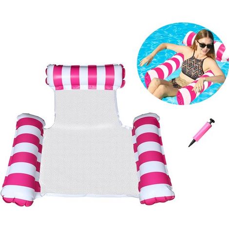 Hamac gonflable rose pour piscine – 124x132 cm – Chaise longue à trois sangles – Pliable – Flotteur adulte (1/5)