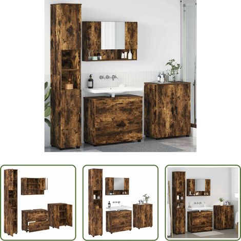 vidaXL Ensemble de mobilier de salle de bain 4 pc Chêne fumé (1/5)