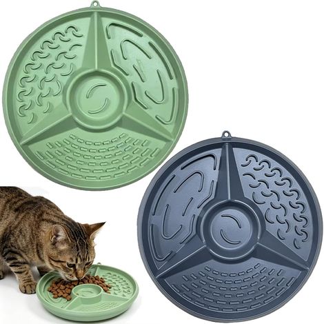 2 Pieces Anti Glutton Small Dog Bowl, Anti Glutton Cat Bowl, Slow Feeder for Dogs and Cats, Licking Mat for Dogs, Matcha Green and Grey (1/5)