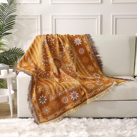 Gewebte Decke im Bohème-Stil aus Baumwollmischgewebe für Schlafsofa – 127 x 152 cm – mit Fransenrand (1/5)