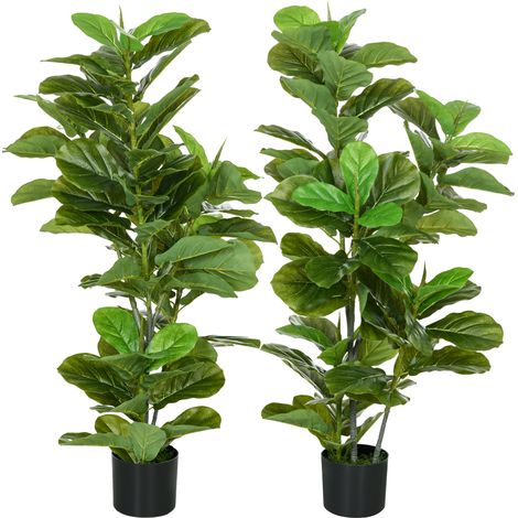 Lot de 2 figuiers artificiels à feuillage vert, arbre décoratif avec pot, hauteur 110 cm (1/5)