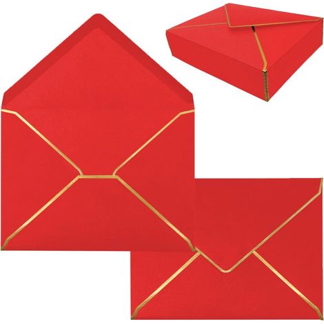 Irovami Enveloppes rouges 50 A7 – Bordure dorée, 120g/m² – Idéal pour mariage, baby shower, diplôme (1/5)