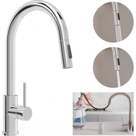 PRIMAGRAN Robinet de cuisine 9010, Robinet d'évier rotation 360°, Robinet haute pression, avec deux types de jet, avec bec rétractable, Chrome
