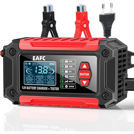 Testeur de Batterie de Voiture et Chargeur de Voiture Tout-en-Un EAFC12V6A Testeur de Batterie Chargeur pour Moto, Camion, AGM LiFePO4 Outil de Diagnostic de Batterie (1/5)