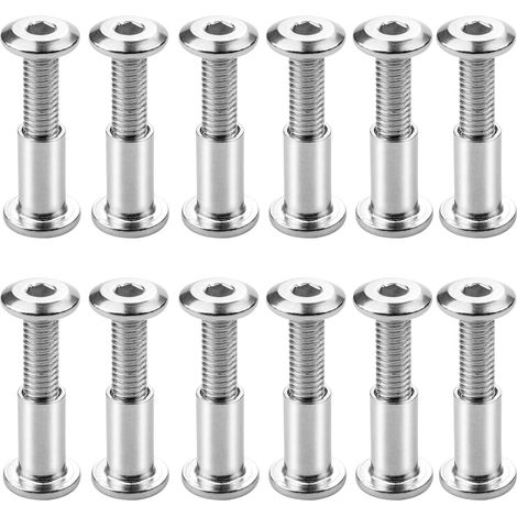 Lot de 12 Reliure à Vis M6 x 20mm Vis de Connexion avec Boulon Boulons de Fixation à Douille Hexagonale Boulon de Reliure à Tête Plate avec Écrou de Manchon pour Connecter les Armoires,les Étagères (1/5)