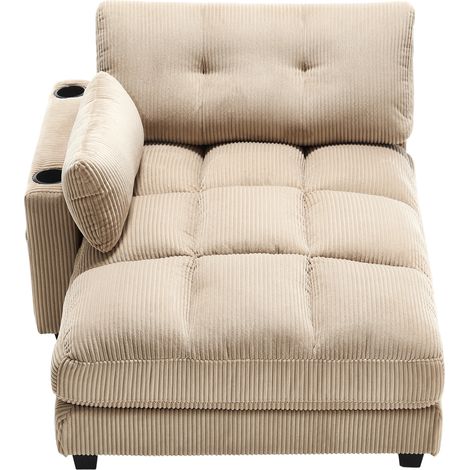 ELVMI Sessel mit USB, 3 Becherhaltern und Seitentasche, Verstellbarer Rücken, aus Cord, Khaki 140 × 112 × 81 cm (1/5)