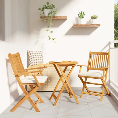 vidaXL Folding Chair with Cushion 2 pcs Brown Solid Acacia Wood