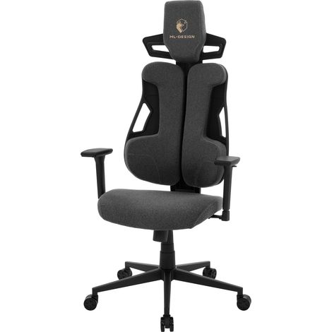 ML-Design Gaming Stuhl Stoff Grau, Ergonomischer Bürostuhl, 3D Armlehne, Kopfstütze, Lordosenstütze, Gaming Chair individuell einstellbar, Gamer Stuhl, Computerstuhl, Schreibtischstuhl für Home Office