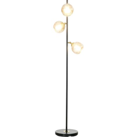 Lampadaire d'intérieur Lampadaire sur pied salon en métal avec 3 abat-jours globe métal chromé 40W Ø 36 x 162H cm noir et gris